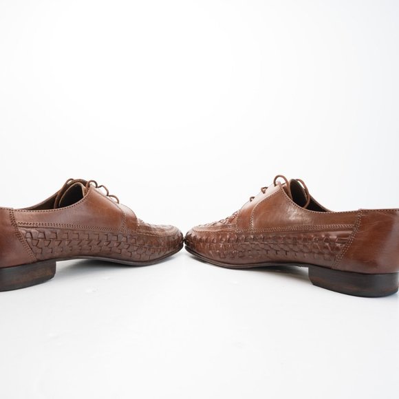 BRECOS Made in Italy Cognac brown woven leather oxfords dress shoe size 43 - Picture 8 of 11